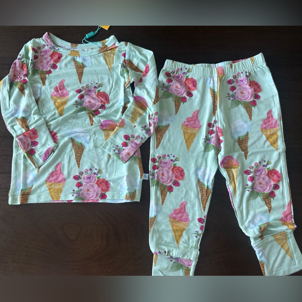 Posh Peanut Mint Green Ice Cream Cone Floral Pajama Set